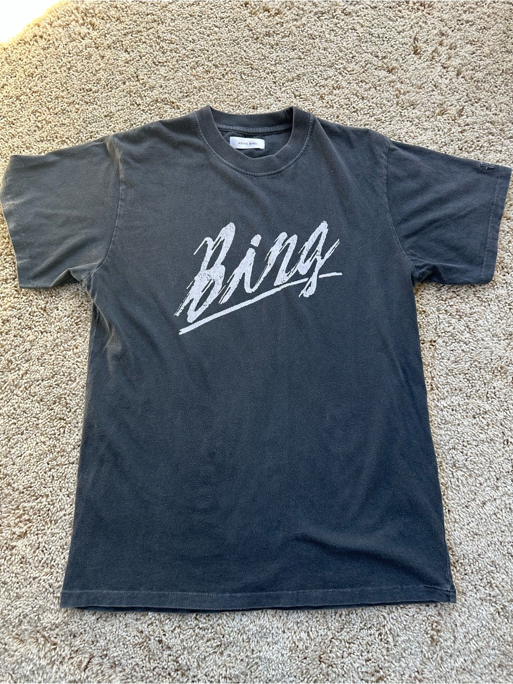 Anine Bing grey Tee with White 'Bing' Script